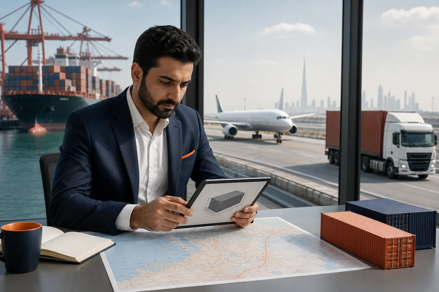 Freight planner comparing sea, air and road shipping from Dubai