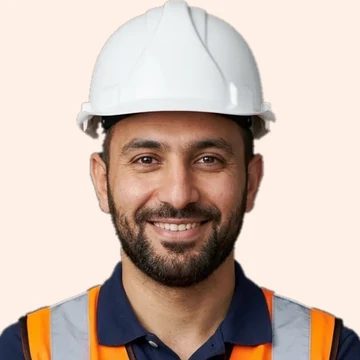 A smiling Navo Shipping coordinator in a white hard hat