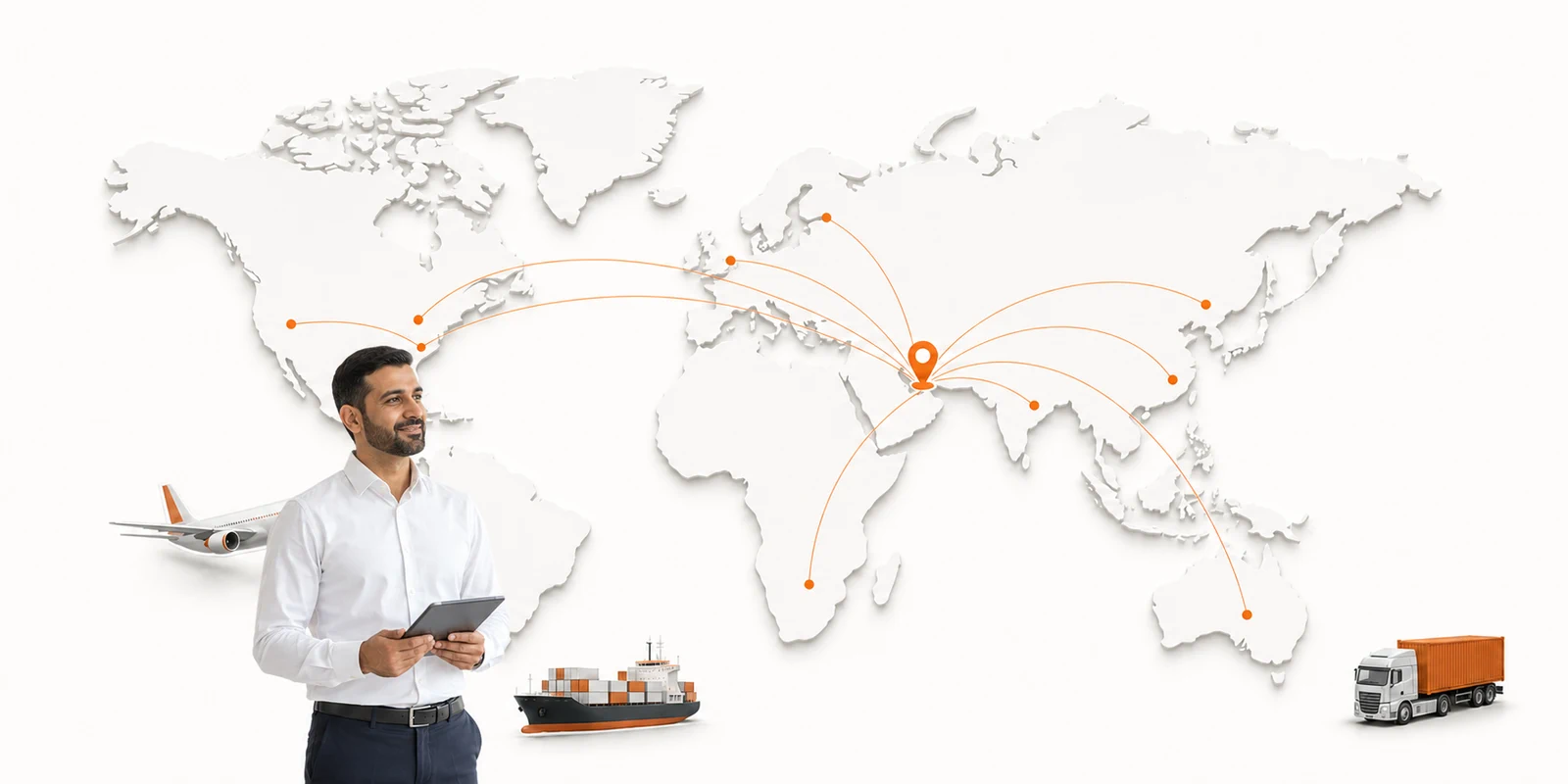 Navo shipping advisor reviewing worldwide air, sea and road cargo routes from Dubai